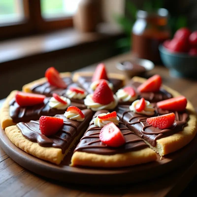 Pizza de Postre con Base de Galleta Nutella Plátano y Fresas: Receta Italiana Dulce y Pegajosa