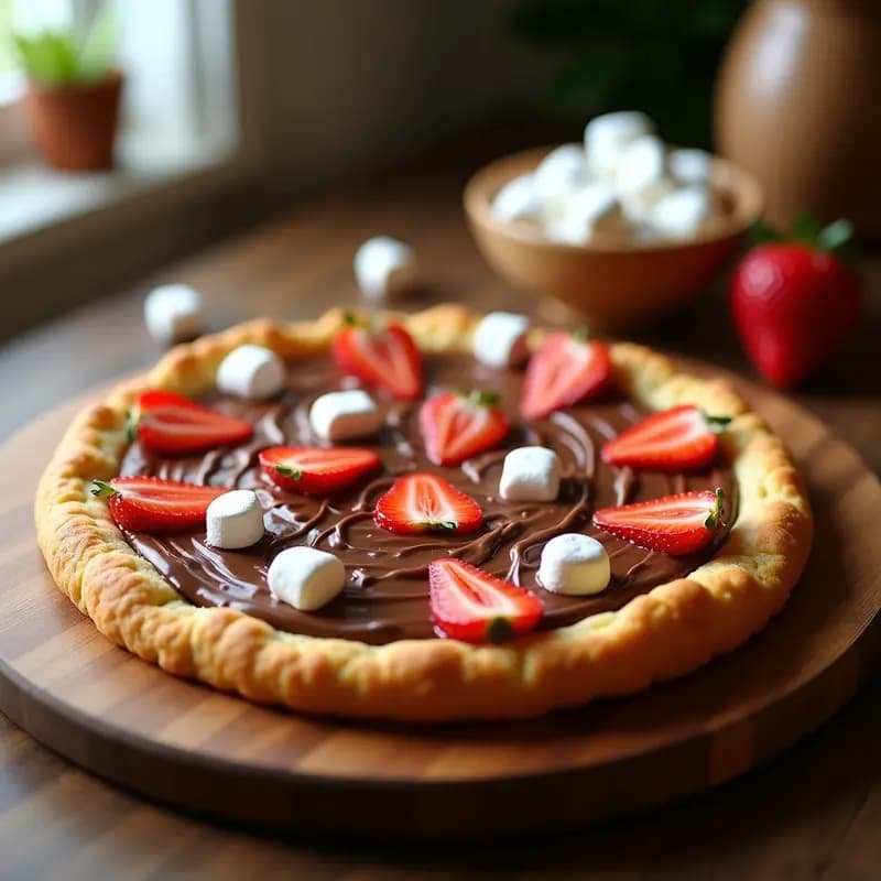 Pizza de Postre con Base de Galleta, Crema de Nutella y Toppings de Marshmallows y Fresas: Receta para Niños y Adultos
