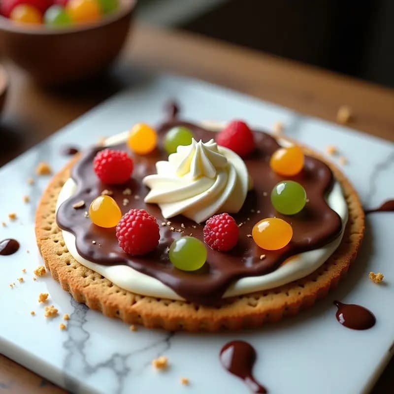 Pizza de Postre con Base de Galletas Maria, Crema de Avellana y Frutas Escarchadas: Receta para Golosos