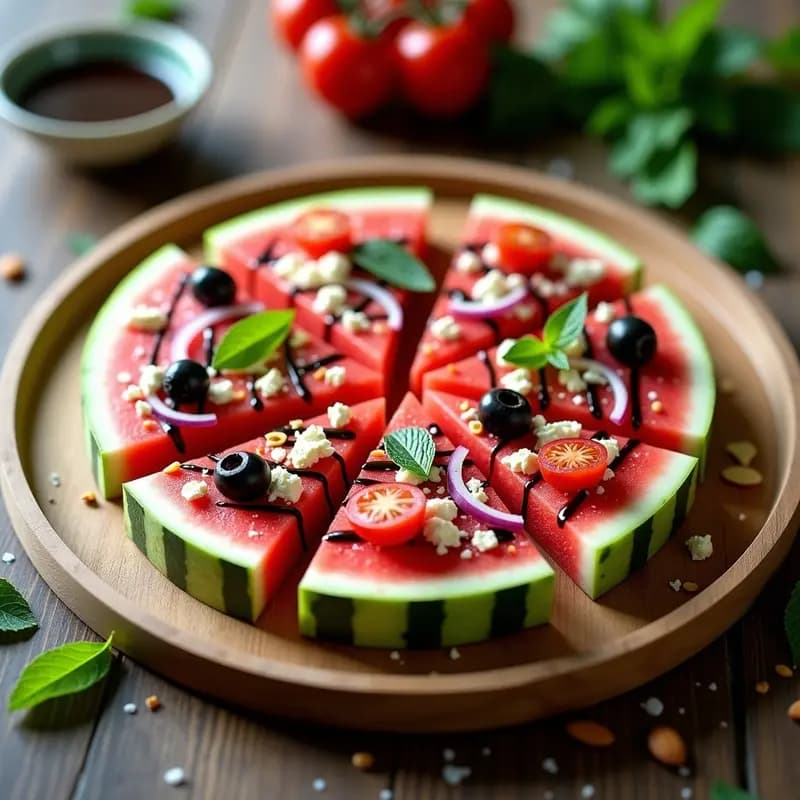 Pizza de Watermelon con Toppings de Queso Feta y Aceitunas: Entrante Griego Refrescante