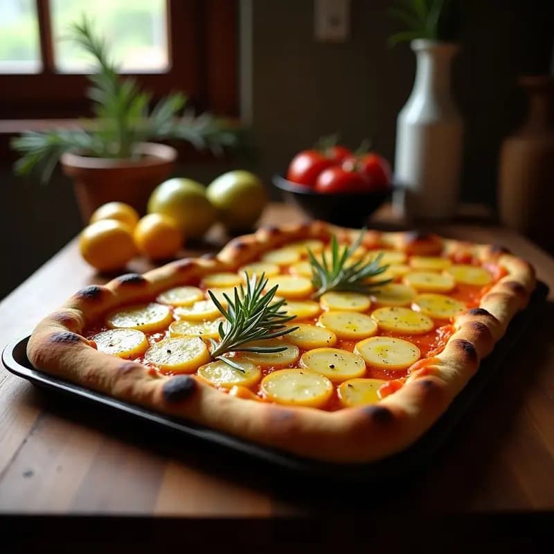 Pizza al Taglio Romana con Patata y Rosmarino: Receta de Corte Rectangular y Crujiente