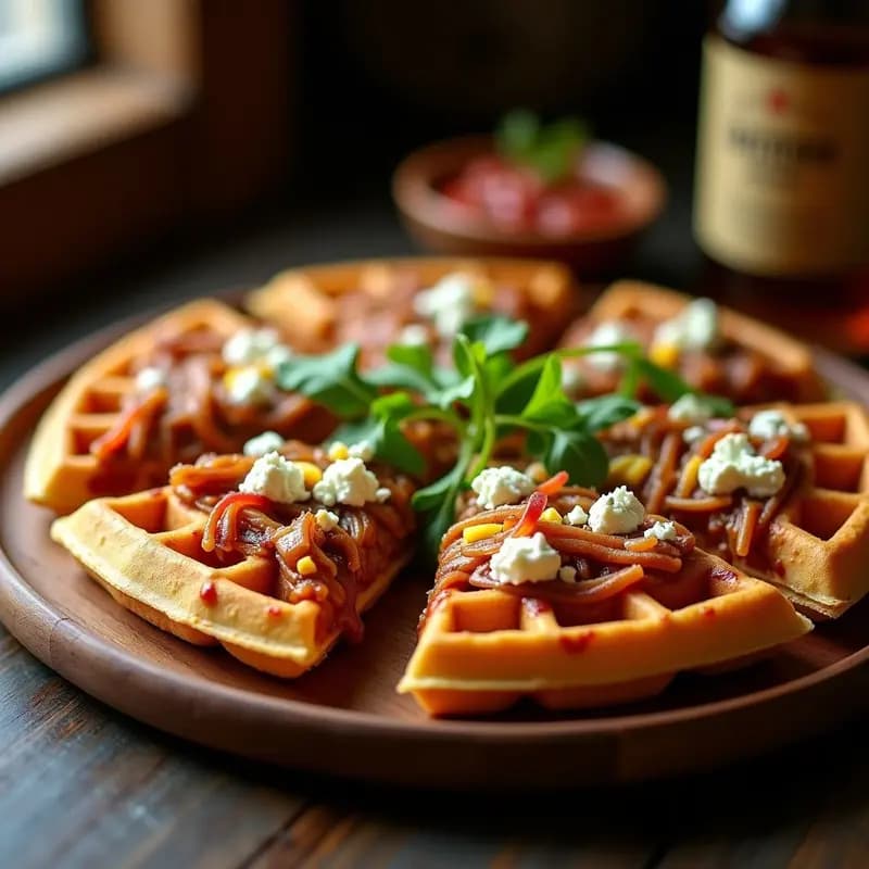 Pizza de Waffles con Pollo a la Barbacoa y Queso Azul: La Combinación Sorprendente para una Cena Diferente