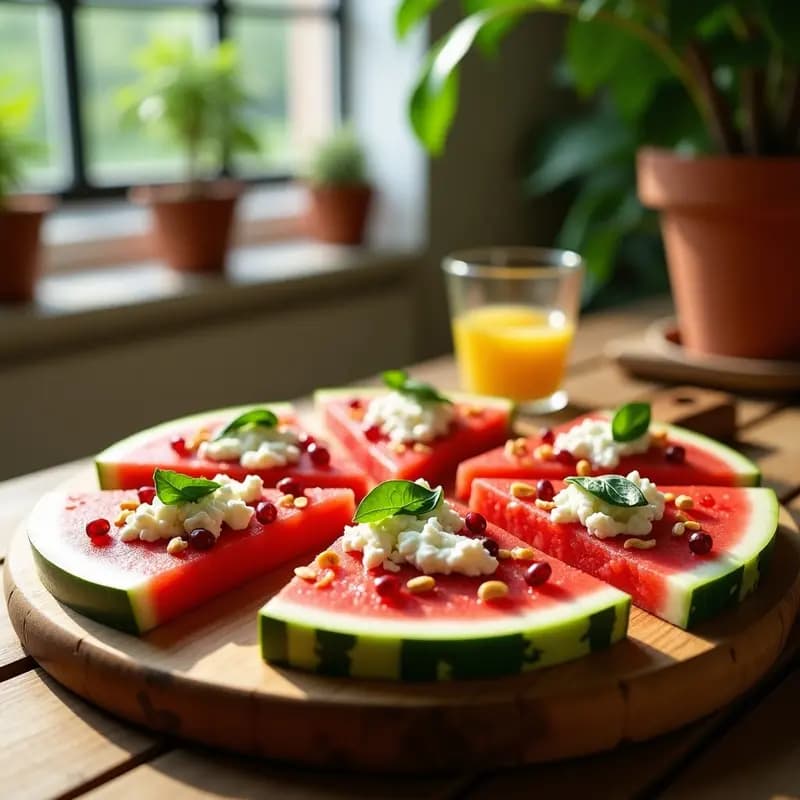 Pizza de Watermelon con Queso Feta y Albahaca: Receta Italiana Fresca y Sin Horno