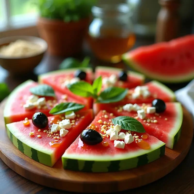 Pizza de Watermelon con Queso Feta y Aceite de Oliva: Entrante Veraniego Dulce-Salado