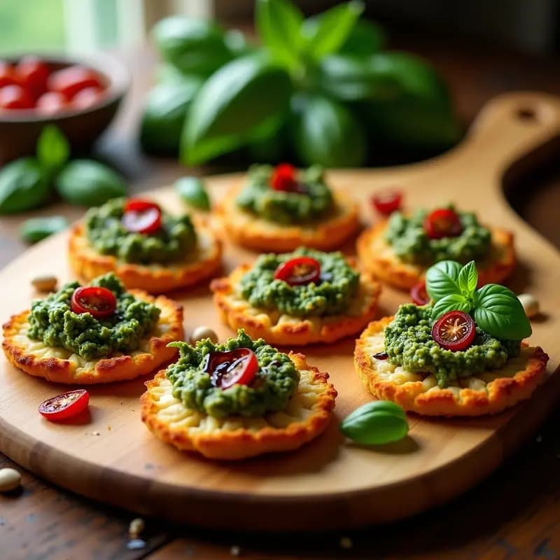 Pizzetas de Coliflor con Pesto de Albahaca y Tomates Secos: Receta Italiana Sin Harina