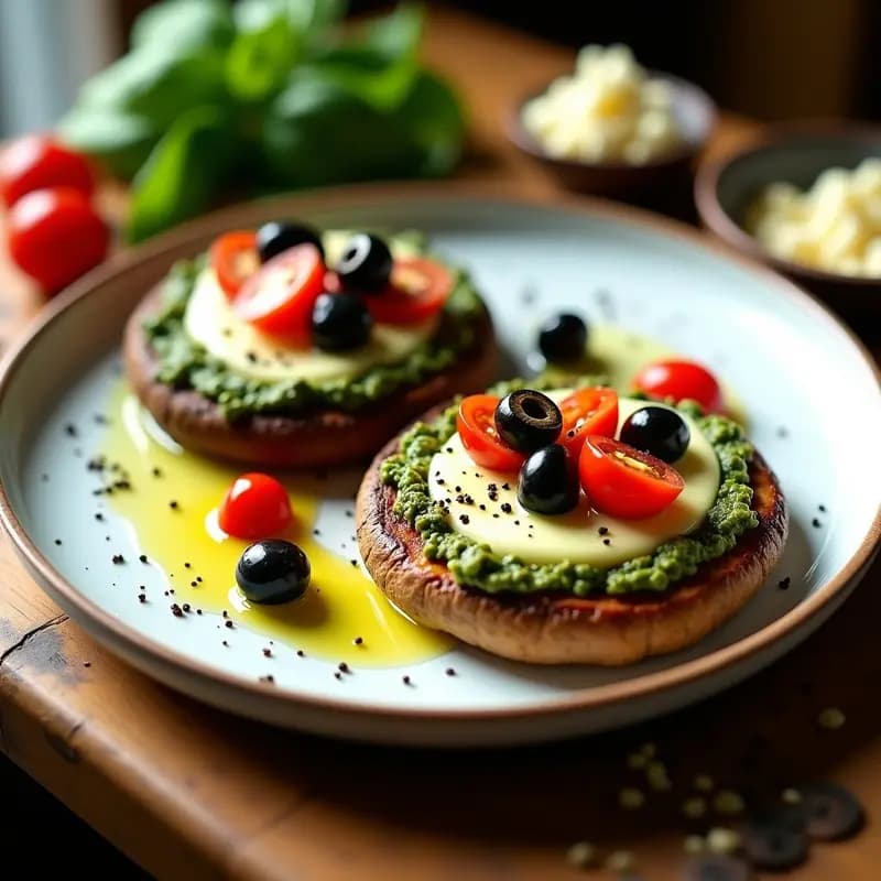 Pizzetta de Portobello con Pesto de Rúcula y Queso de Anacardos: Receta Italiana Vegana en Airfryer