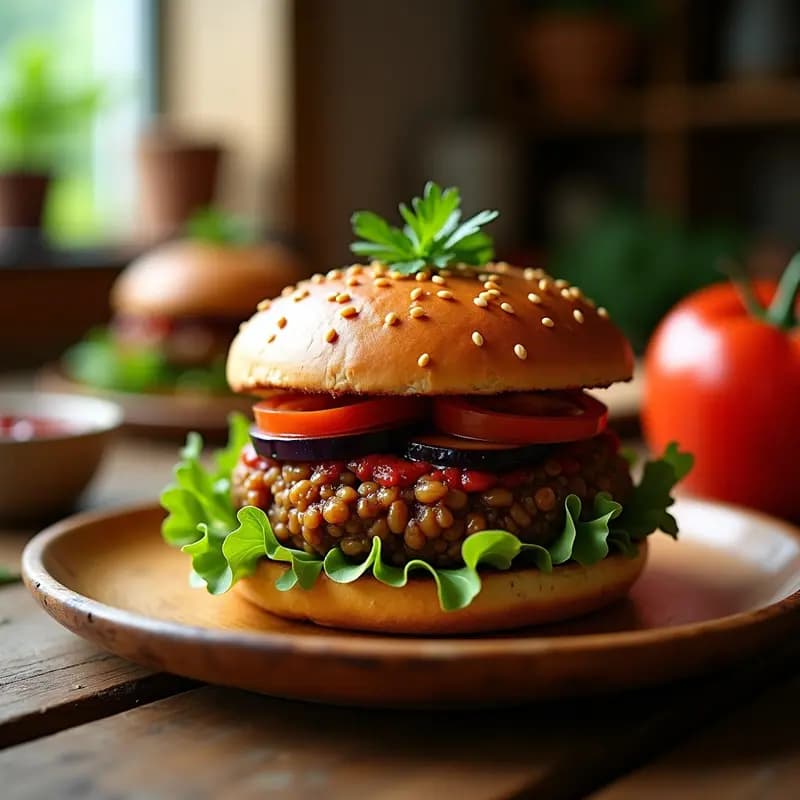 Pljeskavica Balcánica de Lentejas y Champiñones: Hamburguesa Vegana con Salsa de Ajvar