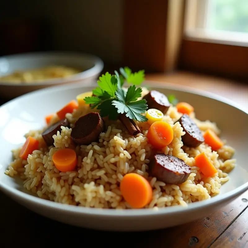 Plov Uzbeko con Cordero y Zanahorias: Arroz Sabroso de Asia Central en Olla Lenta