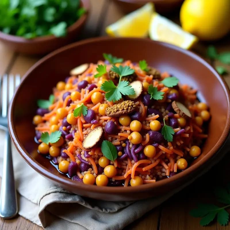 Plov Uzbek con Zanahoria Morada y Garbanzos: Receta de Arroz Tradicional Vegana