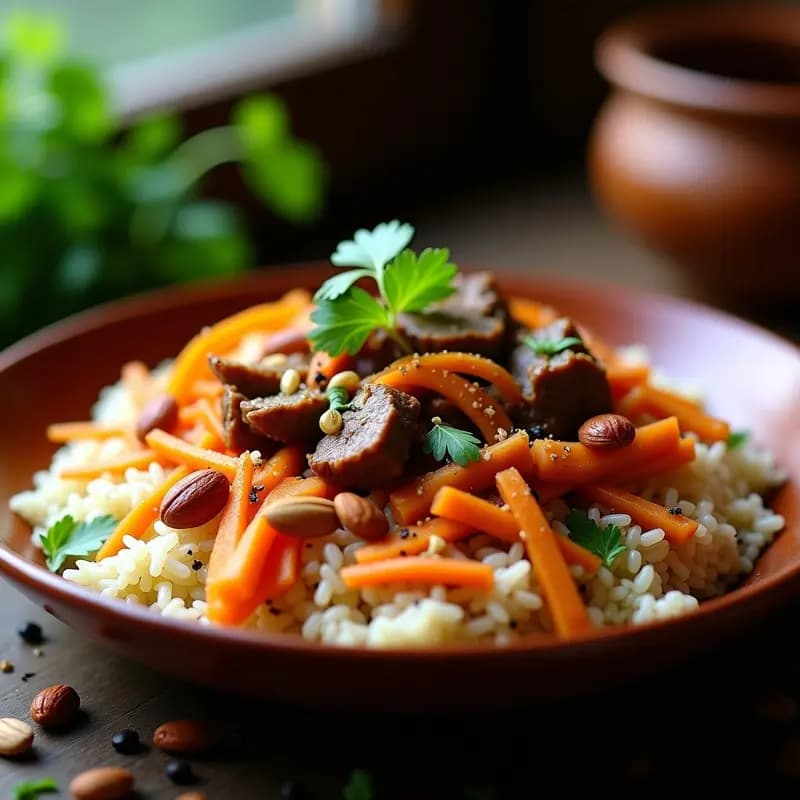 Plov Uzbekistán de Arroz y Cordero con Zanahorias: Receta en Olla con Especias Auténticas
