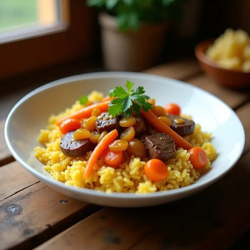 Plov Uzbeko de Arroz y Zanahoria con Carne de Res: Receta en Olla con Toque Dulce