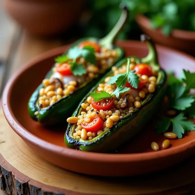 Poblano Relleno de Quinoa y Hongos Ostra: Receta Mexicana Vegana al Horno