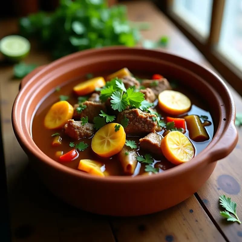 Poción de criollo con carne de res y plátano verde: Guiso dominicano en olla lenta