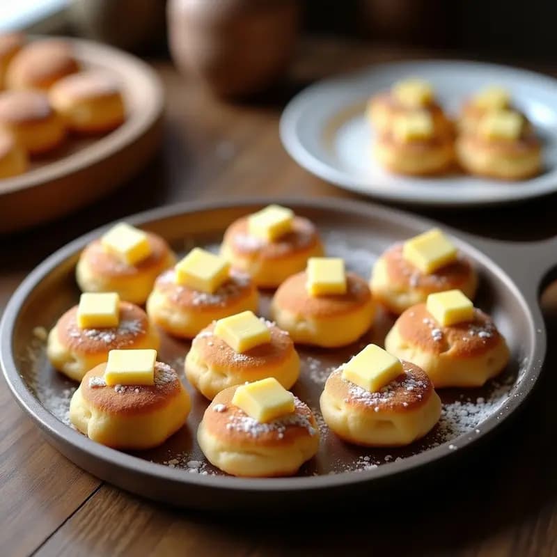 Poffertjes Holandesas con Azúcar Glass y Mantequilla: Postre Mini en Sartén Antiadherente