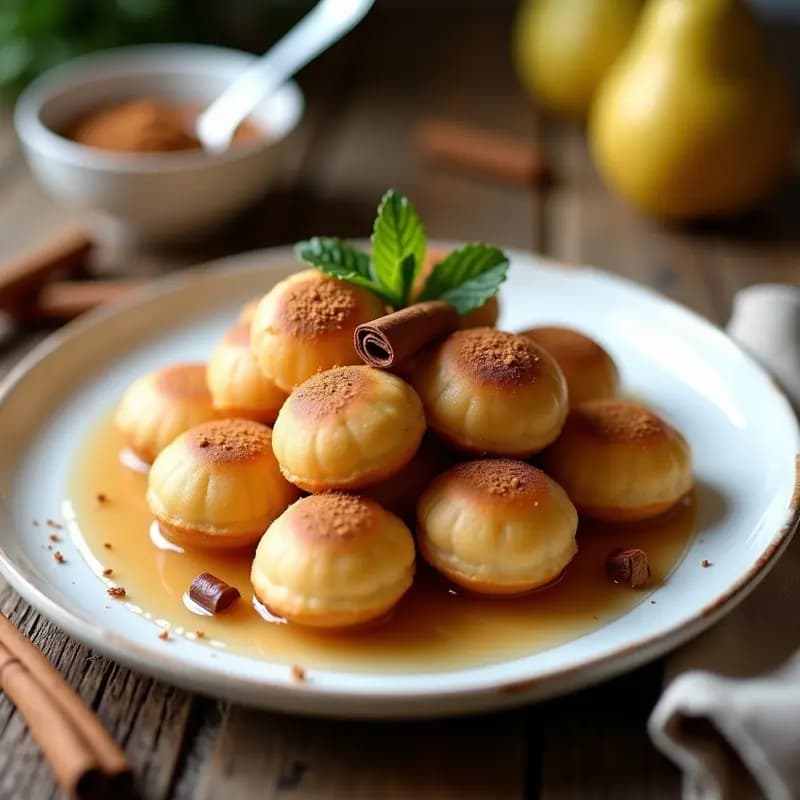 Poffertjes Holandesas con Compota de Peras y Canela: Mini Panqueques Tradicionales