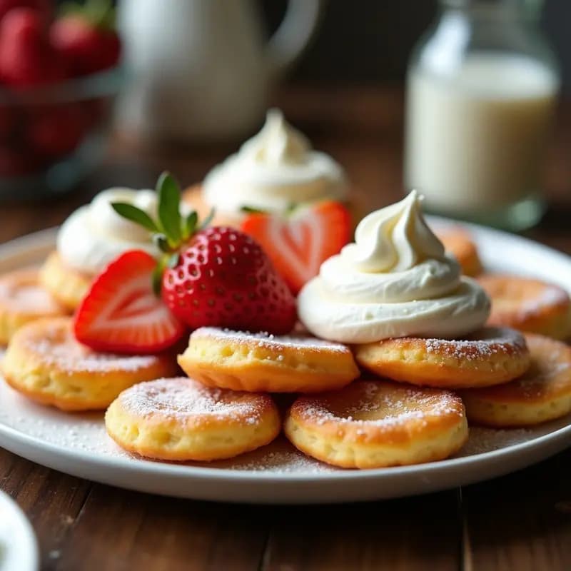 Poffertjes Holandeses con Crema y Fresas: Desayuno Mini y Esponjoso