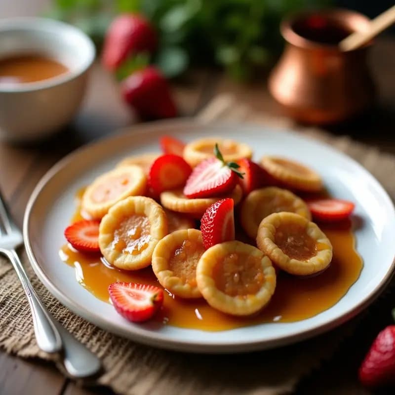 Poffertjes Holandesas con Caramelo Salado y Fresas: Mini Pancakes Tradicionales
