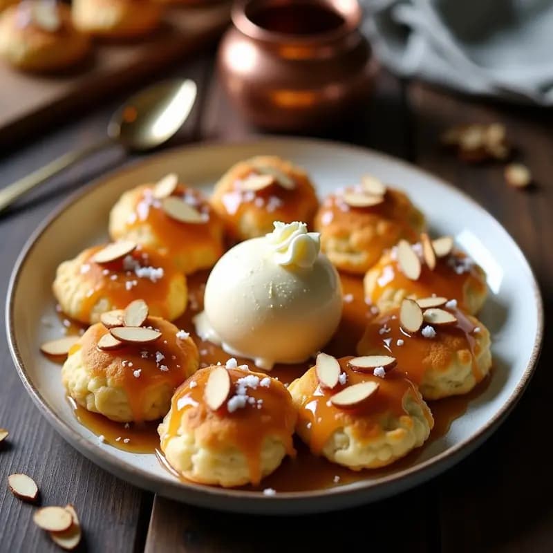 Poffertjes Holandesas con Caramelo Salado y Helado de Vainilla: Mini Panqueques para Fiesta