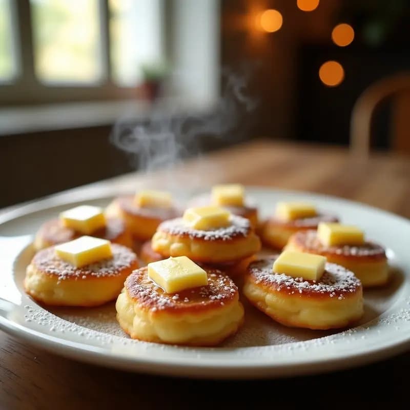 Poffertjes Holandeses con Mantequilla y Azúcar Glas: Mini Panqueques en Sartén Antiadherente