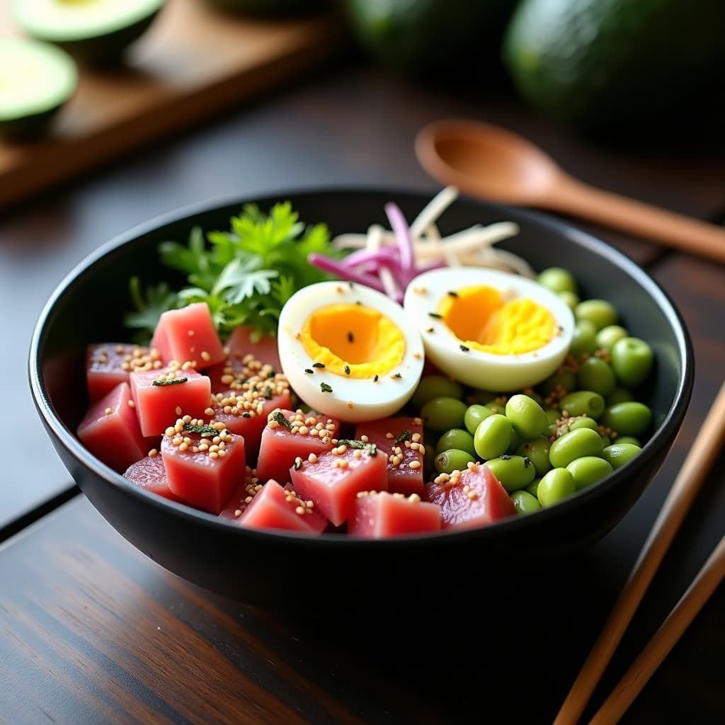 Poke Bowl de Atún con Aguacate y Edamame: Receta Hawaii-Keto con Salsa de Sésamo