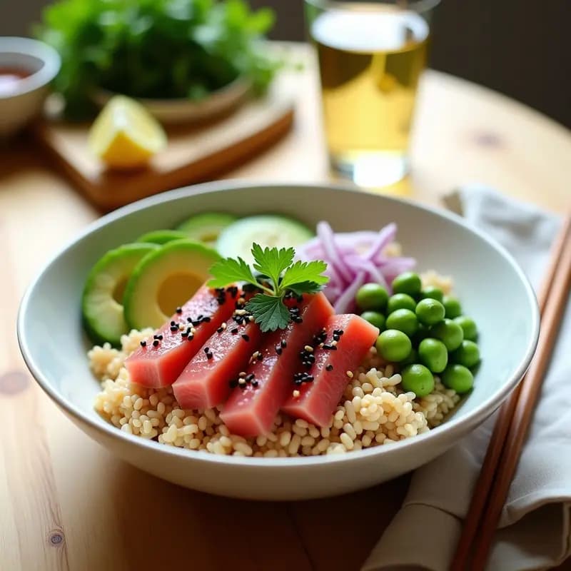 Poke Bowl de Atún y Edamame: Receta Hawaiana Alta en Proteína y Omega-3