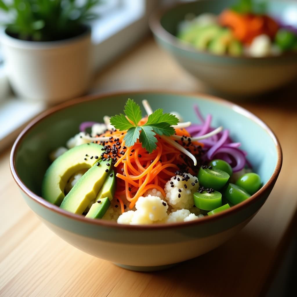 Poke Bowl de Coliflor y Aguacate con Salsa Ponzu: Receta Vegana y Baja en Calorías