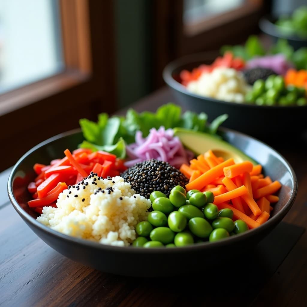 Poke Bowl de Coliflor Arrocería, Edamame y Zanahoria Marinada: Receta Vegana Sin Arroz