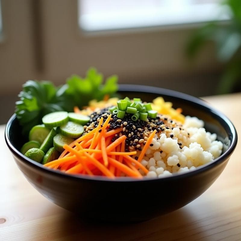 Poke Bowl de Coliflor Arrocada con Aguacate y Semillas de Sésamo: Receta Vegana y Low Carb
