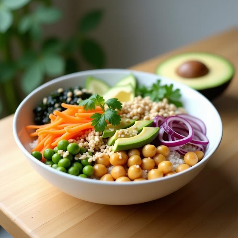 Poke Bowl de Garbanzos y Aguacate: Receta Vegana con Salsa de Tahini y Limón