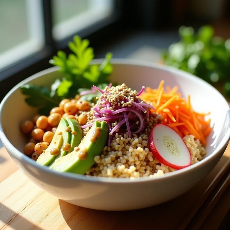 Poke Bowl de Garbanzos Asados con Aguacate y Aliño de Sésamo: Receta Vegana en 15 Minutos