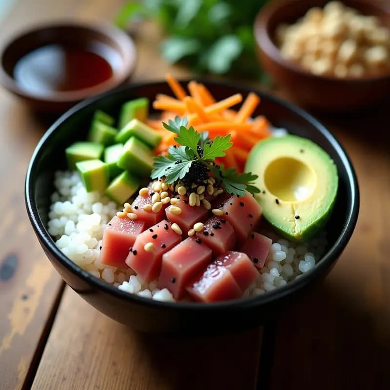 Poke Bowl Hawaiano de Atún: Receta Fresca con Arroz, Aguacate y Salsa de Soja