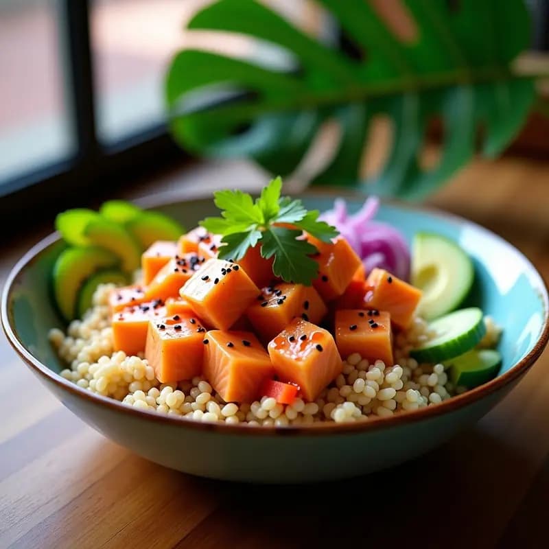 Poke Bowl Hawaiano con Salmón y Salsa de Maracuyá: Receta Fitness en 15 Minutos