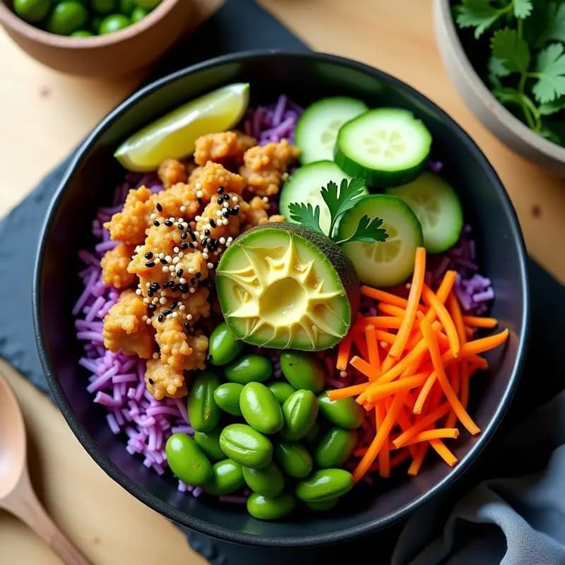 Poke Bowl de Jackfruit y Aguacate: Receta Hawaiana Vegana y Alta en Fibra