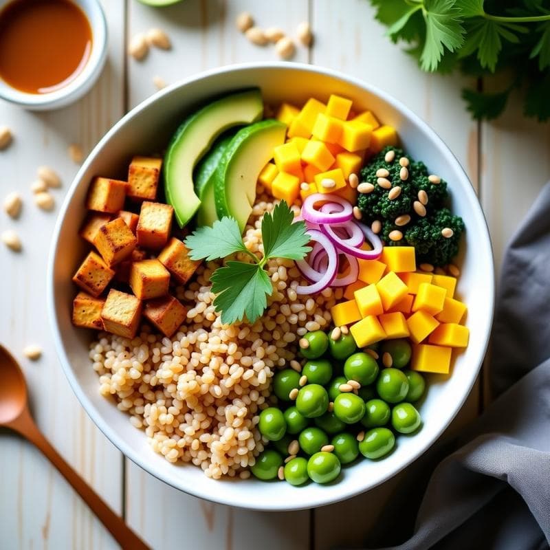 Poke bowl de mango verde y edamame: Receta hawaiana vegana con aliño de tamari y jengibre