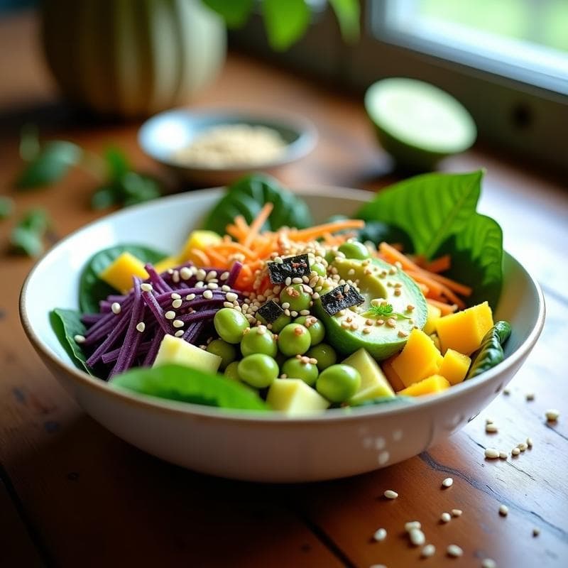 Poke Bowl de Mango Verde, Edamame y Semillas de Sésamo: Receta Hawiana Vegana y Fresca