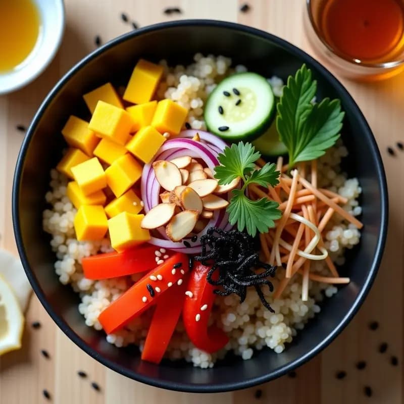 Poke Bowl de Quinoa y Mango: Receta Hawaiana Vegana con Toque Ácido
