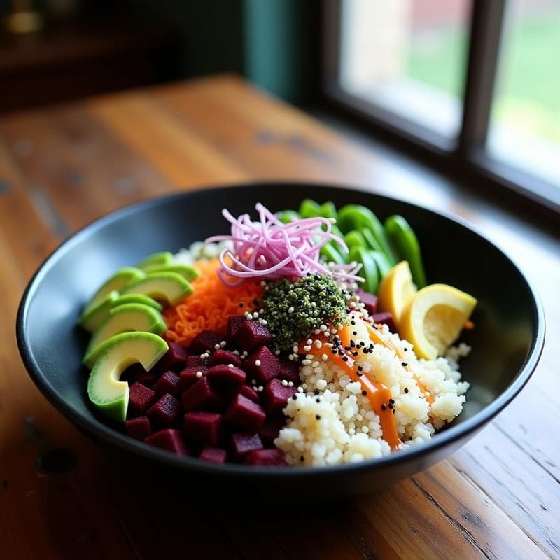 Poke Bowl de Quinoa, Remolacha y Edamame con Vinagreta de Tamari: Receta Vegana para Llevar