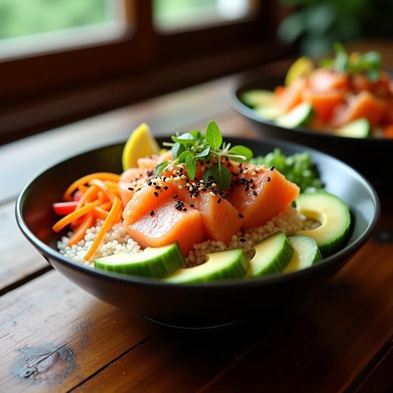 Poke Bowl de Quinoa y Salmón marinada en salsa de soja y limón: Receta hawaiana alta en proteína