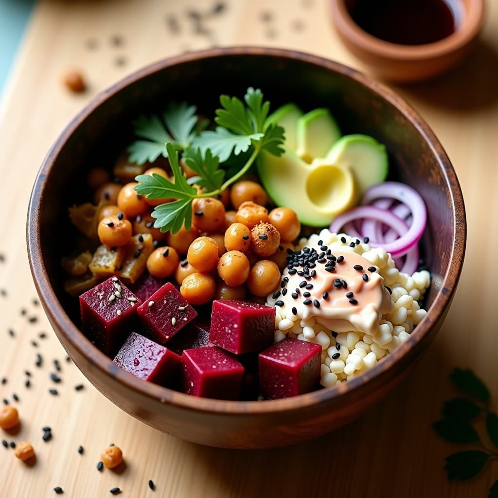 Poke Bowl de Remolacha y Garbanzos Ahumados: Receta Vegana Hawaiana con Toque Ahmed
