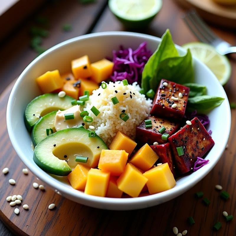 Poke Bowl de Remolacha y Tofu Marinado: Receta Vegana y Sin Arroz con Toque Hawaiano