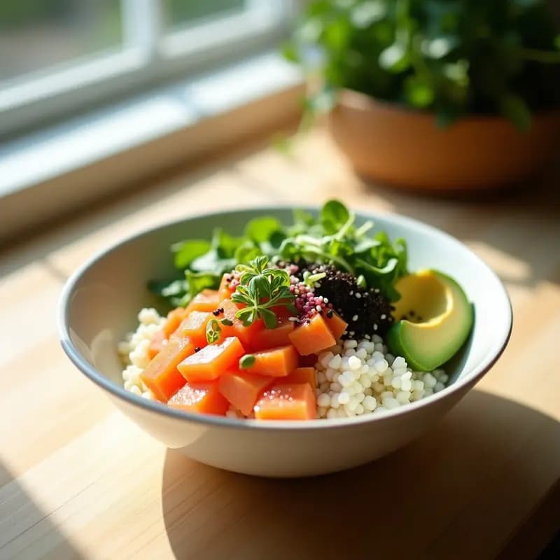 Poke Bowl de Salmón y Aguacate: Receta Hawaiana Fresca y Baja en Calorías