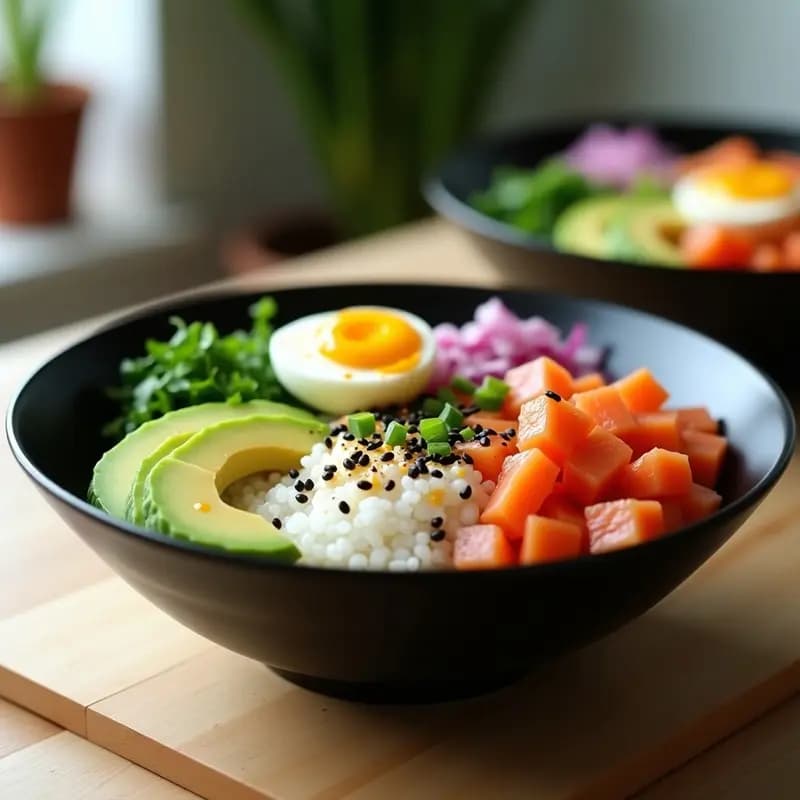 Poke Bowl de Salmón y Aguacate: Receta Hawaiana con Arroz Japonés y Salsa Ponzu