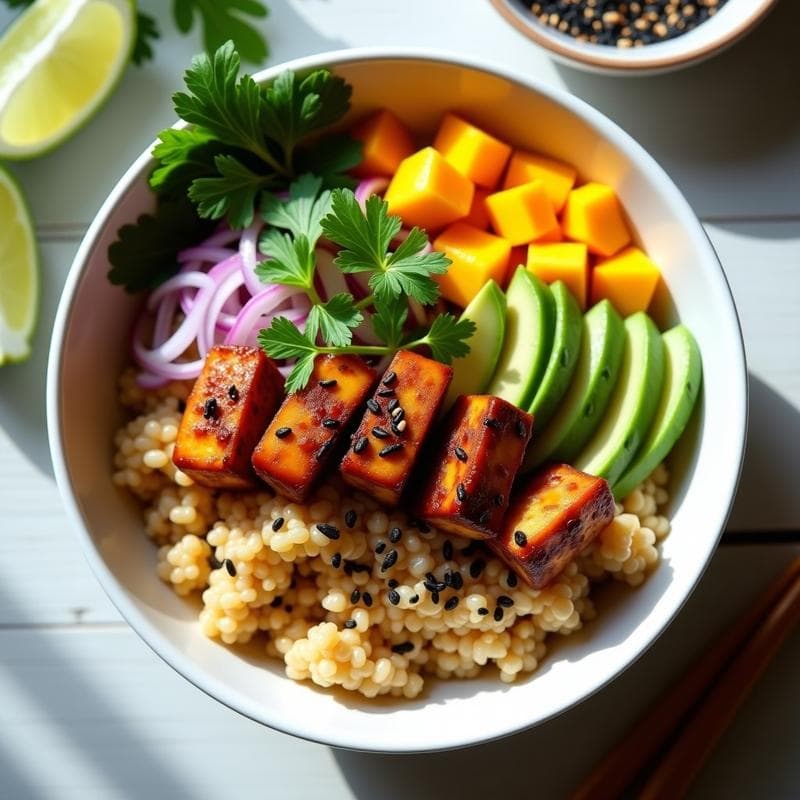 Poke Bowl de Tofu Ahumado y Aguacate: Receta Vegana Hawaina en 15 Minutos