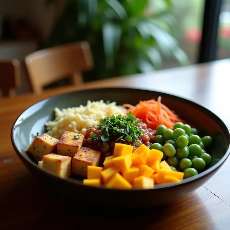 Poke Bowl de Tofu Marinado y Mango: Receta Hawaiana Vegana y Keto