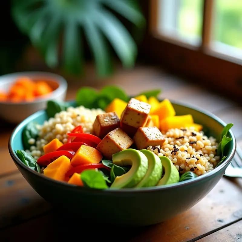 Poke Bowl Hawaiano de Tofu y Mango: Ensalada Vegana y Proteica