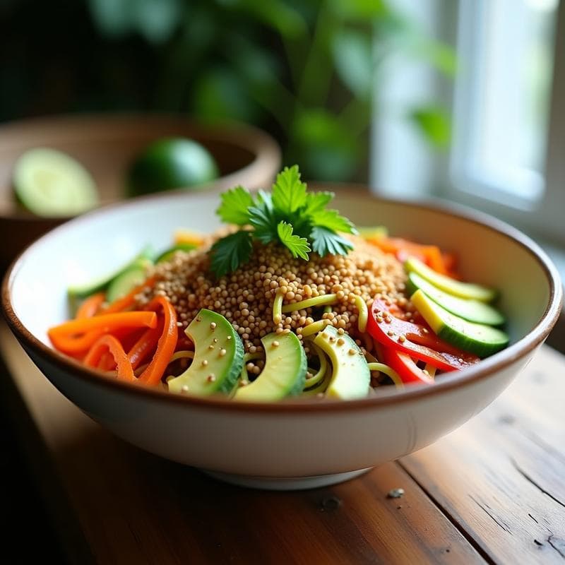 Poke de Calabacín Espiralizado con Aderezo de Sésamo y Lima: Bowl Vegano Keto y Crujiente