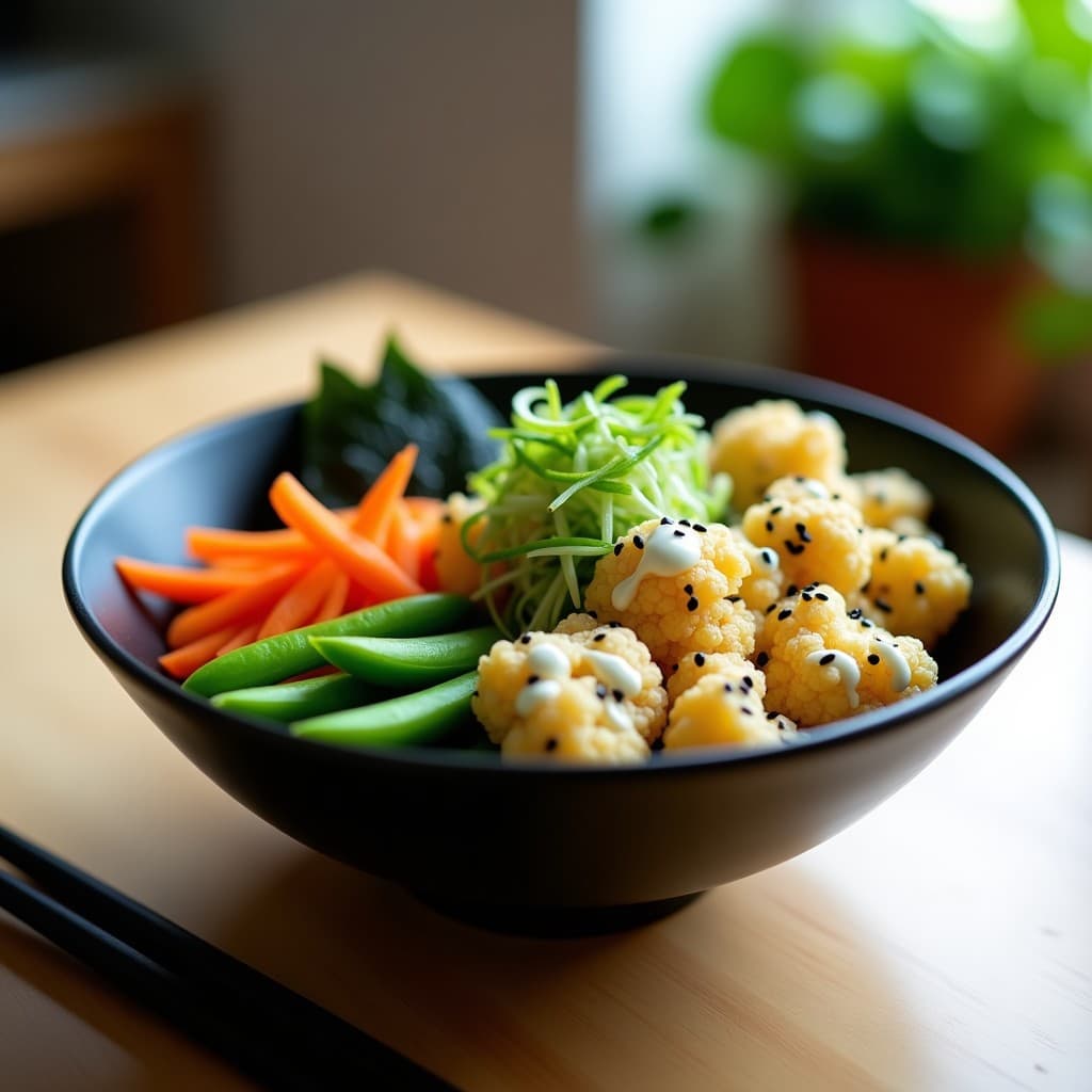 Poke de Coliflor y Edamame con Vinagreta de Wasabi: Receta Japonesa Vegana para Llevar