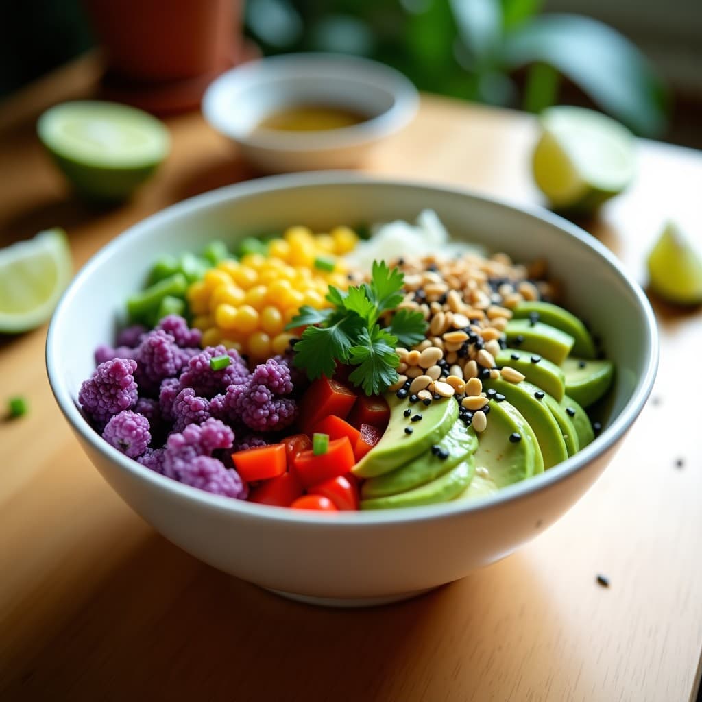 Poke de Coliflor Morada y Aguacate con Aderezo de Algas y Limón: Receta Hawaiana Vegana