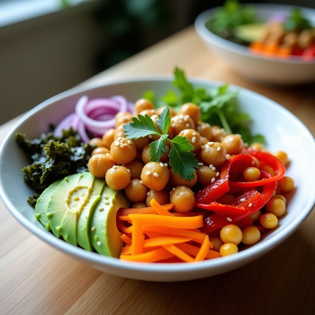 Poke de Garbanzos y Algas Nori: Bowl Vegano con Aderezo de Sésamo y Jengibre