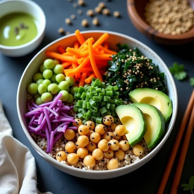 Poke de Quinoa y Garbanzos con Vinagreta de Wasabi y Sésamo: Receta Vegana para Llevar